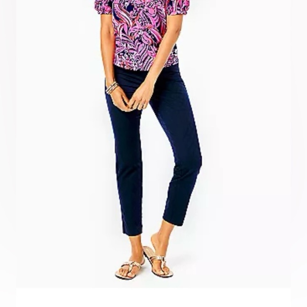 Lily Pulitzer Cropped Straight Leg Embossed Navy Pants